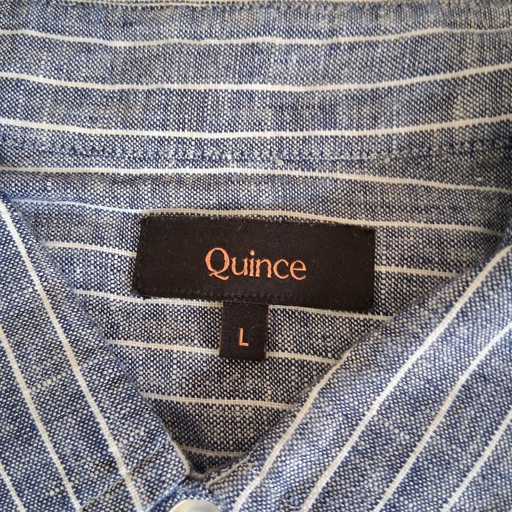 Quince Blue 100% euro linen chambray striped button up blouse women's Large NWT - Picture 5 of 9